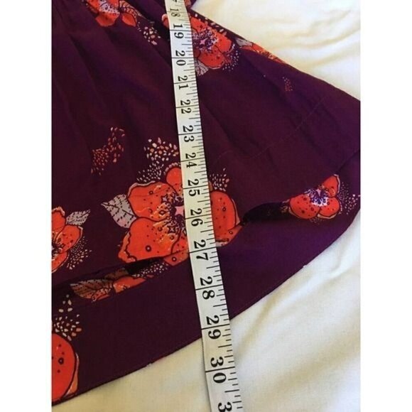 Free People Womens Top XS Tuscan Dreams Purple Orange Floral Tab Roll Sleeves - Picture 12 of 12